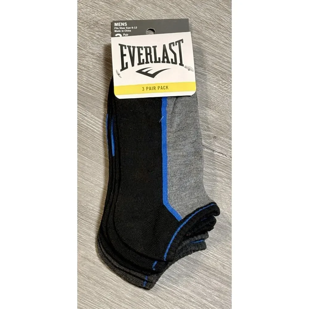 Everlast Men's No Show Socks Shoe Size 6-12 White 1/2 Cushion‎ 3 Pairs NWT
